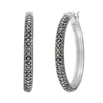 Lavish by TJM Sterling Silver Marcasite Hoop Earrings