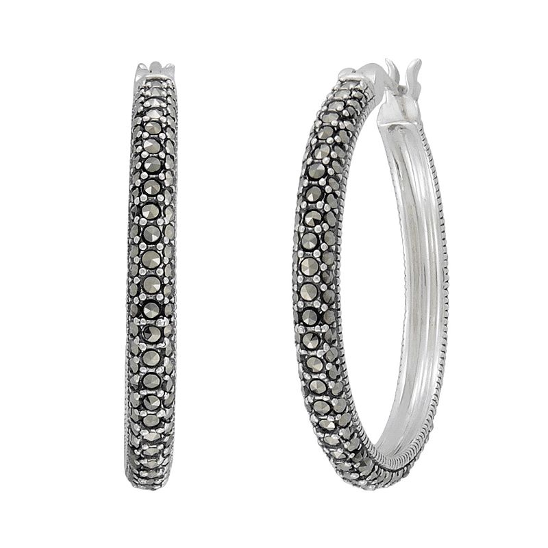 Lavish by TJM Sterling Silver Marcasite Hoop Earrings, Womens, White