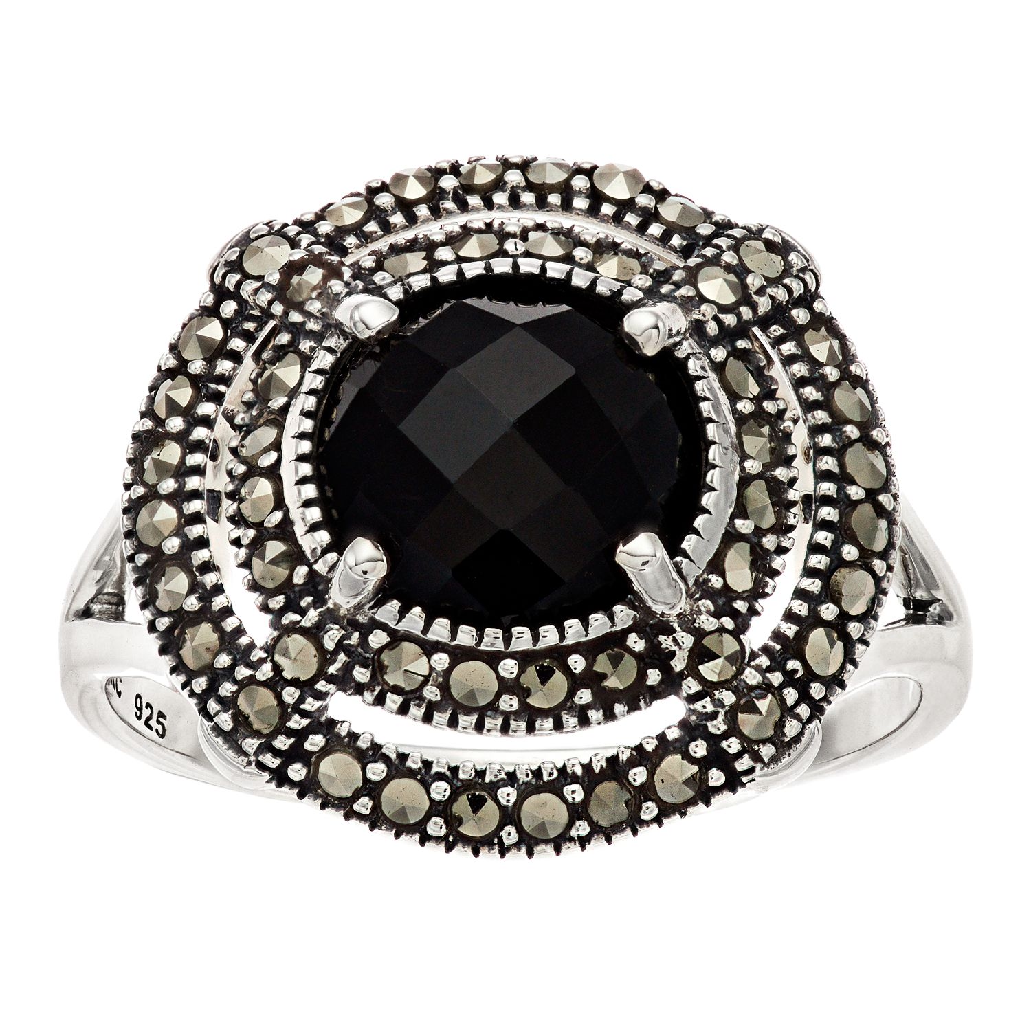 Image for Lavish by TJM Sterling Silver Black Onyx & Marcasite Circle Ring at Kohl's.