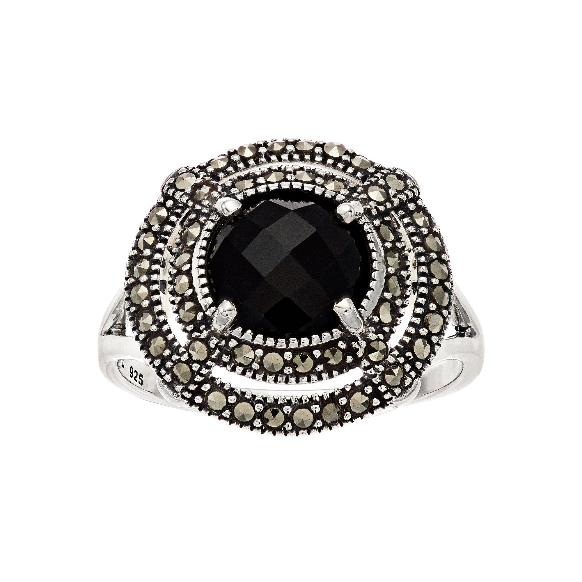 Lavish by TJM Sterling Silver Black Onyx & Marcasite Circle Ring, Womens, 