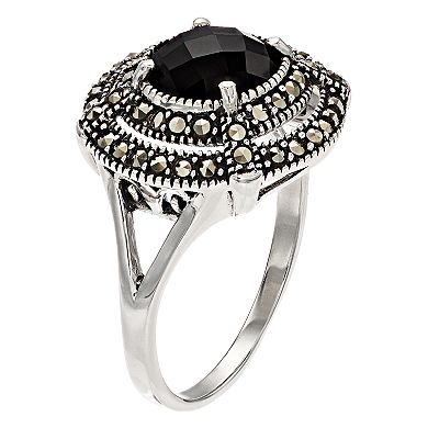 Lavish by TJM Sterling Silver Black Onyx & Marcasite Circle Ring