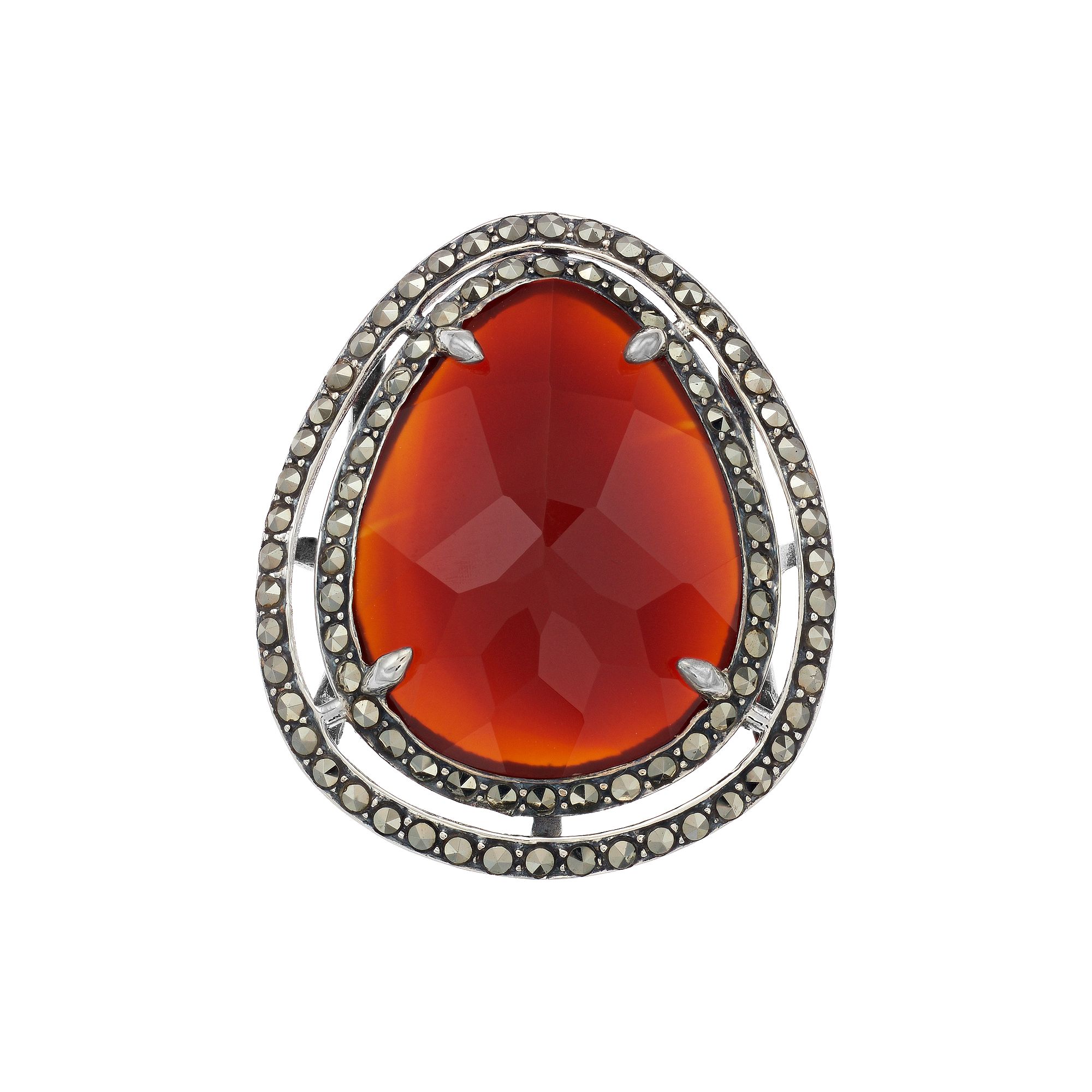 Lavish by TJM Sterling Silver Red Agate & Marcasite with White Topaz Ring, 