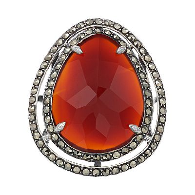 Lavish by TJM Sterling Silver Red Agate Marcasite with White