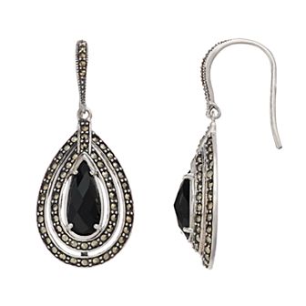 Lavish by TJM Sterling Silver Black Onyx & Marcasite Earrings