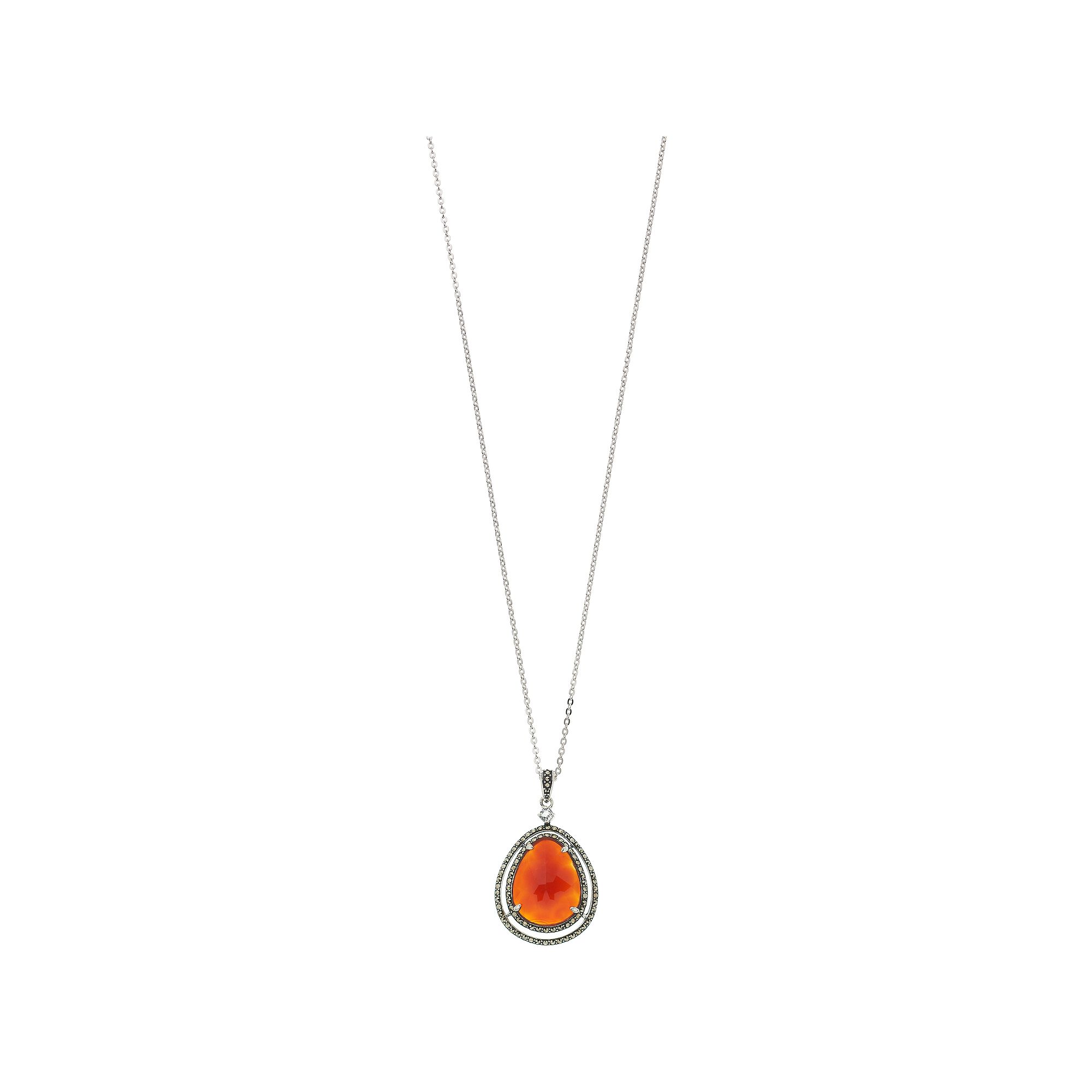 Lavish by TJM Sterling Silver Red Agate & Marcasite with White Topaz Penda
