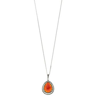 Lavish by TJM Sterling Silver Red Agate & Marcasite with White Topaz Pendant Necklace