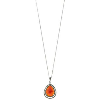Lavish by TJM Sterling Silver Red Agate & Marcasite with White Topaz Pendant Necklace