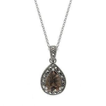 Lavish by TJM Sterling Silver Smoky Quartz & Marcasite Pendant Necklace