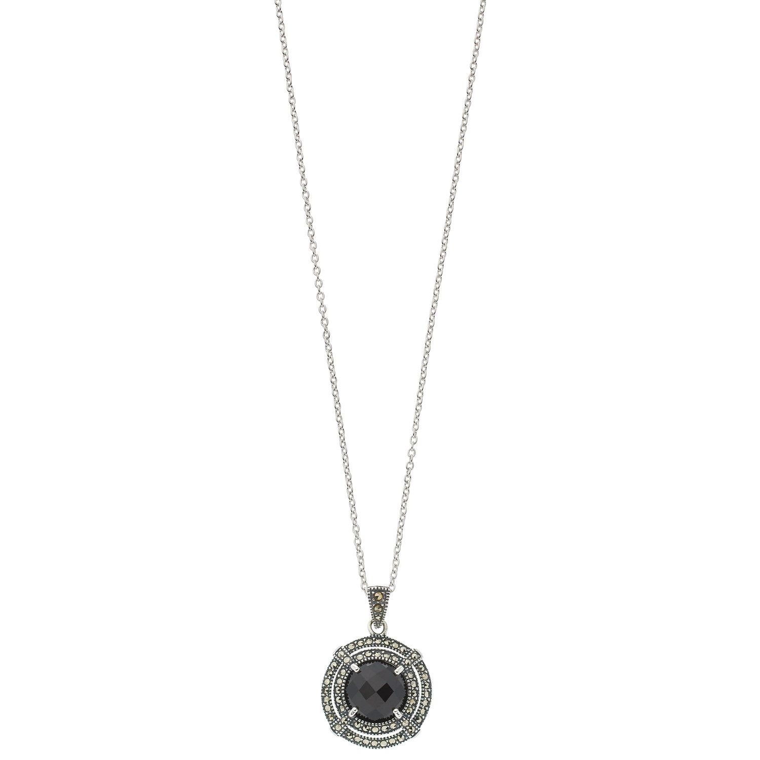 Image for Lavish by TJM Sterling Silver Black Onyx & Marcasite Circle Pendant Necklace at Kohl's.