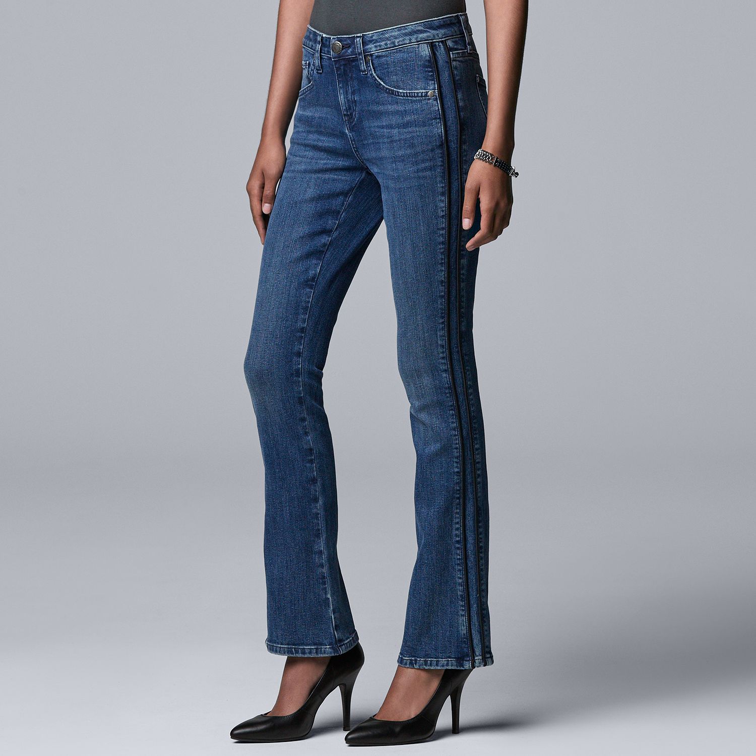 striped bootcut jeans