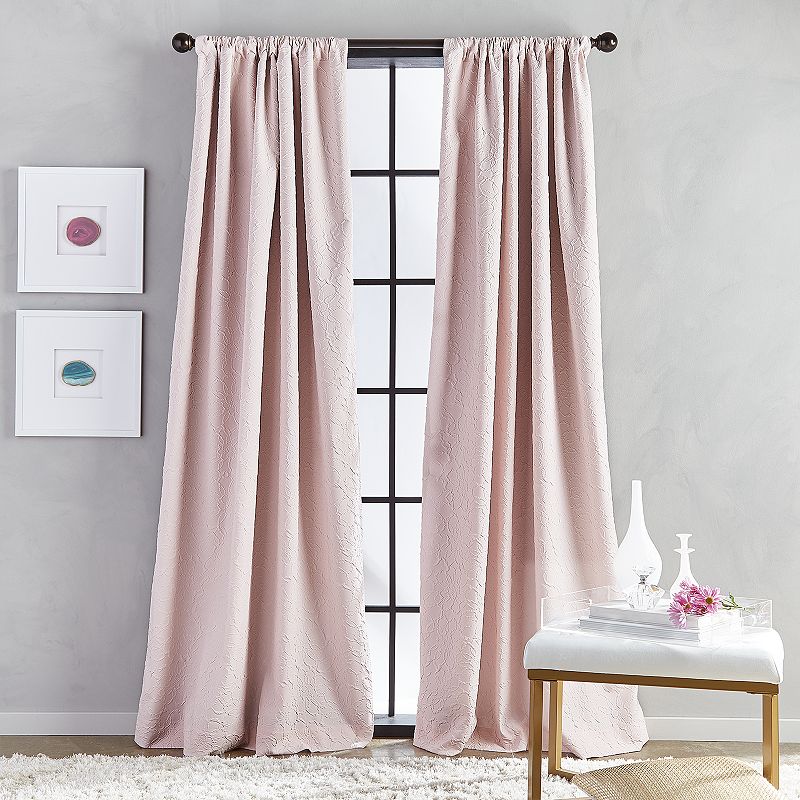 Bloomsbury Pole Top Lined White Curtains, Pink, 52X63