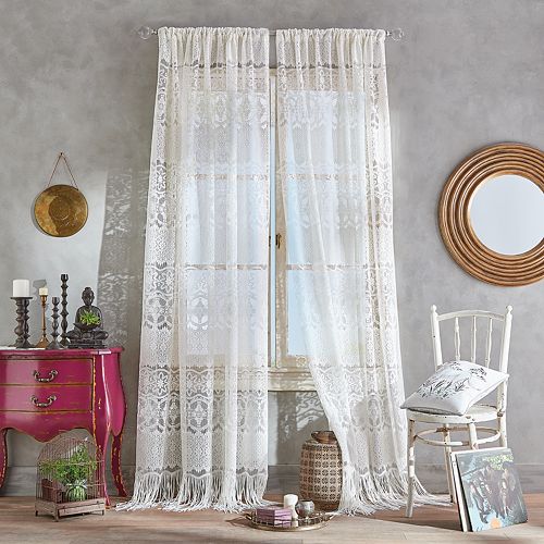 Boho Lace Poletop Ivory Curtains