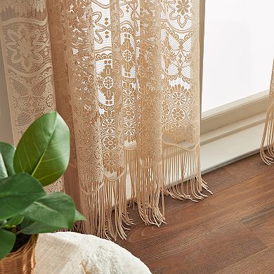 CHF Boho Lace Poletop Ivory Curtains