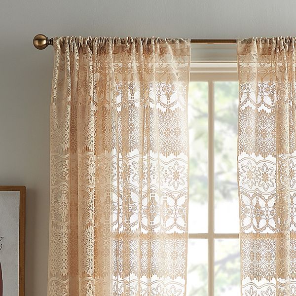 Boho Lace Poletop Ivory Curtains