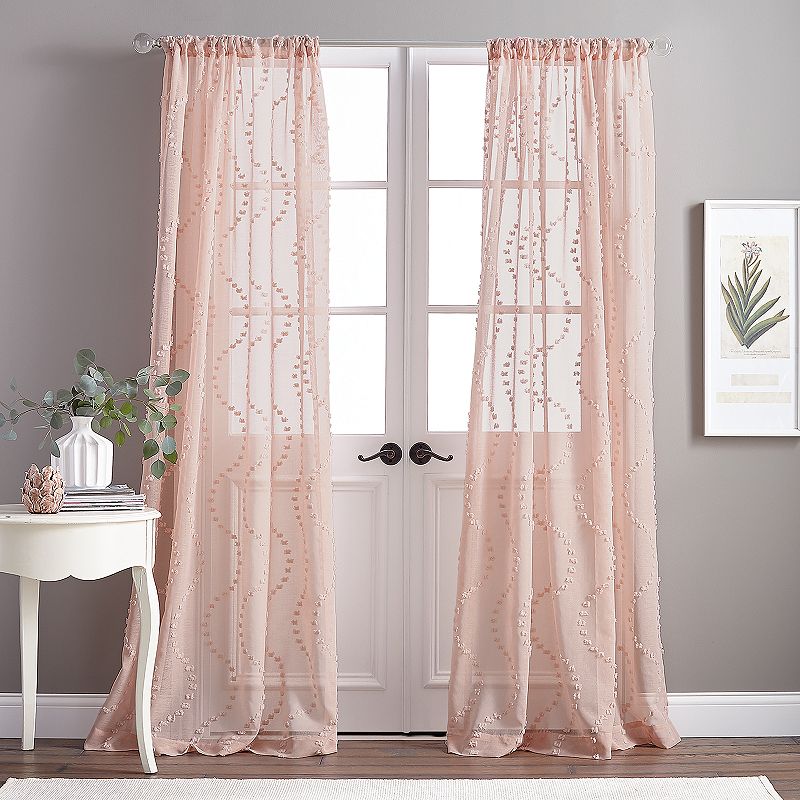 Dixon Wave Pole Top Curtain Panels, Pink, 50X95