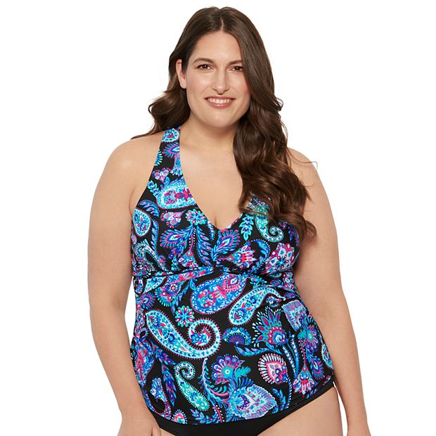 Plus Size Croft Barrow Plus Twist V Neck X Back Tankini