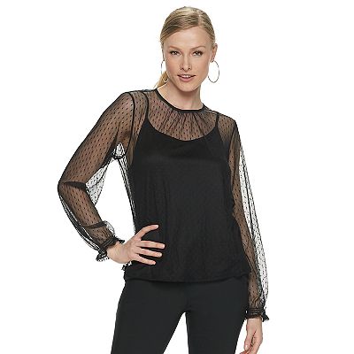 Women s Apt. 9 Sheer Overlay Balloon Sleeve Top