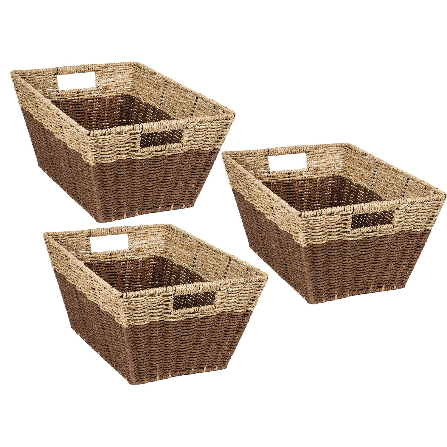 Farmlyn Creek Plastic Storage Baskets, White Nesting Bin Containers with Grey Handles (4 Pack)