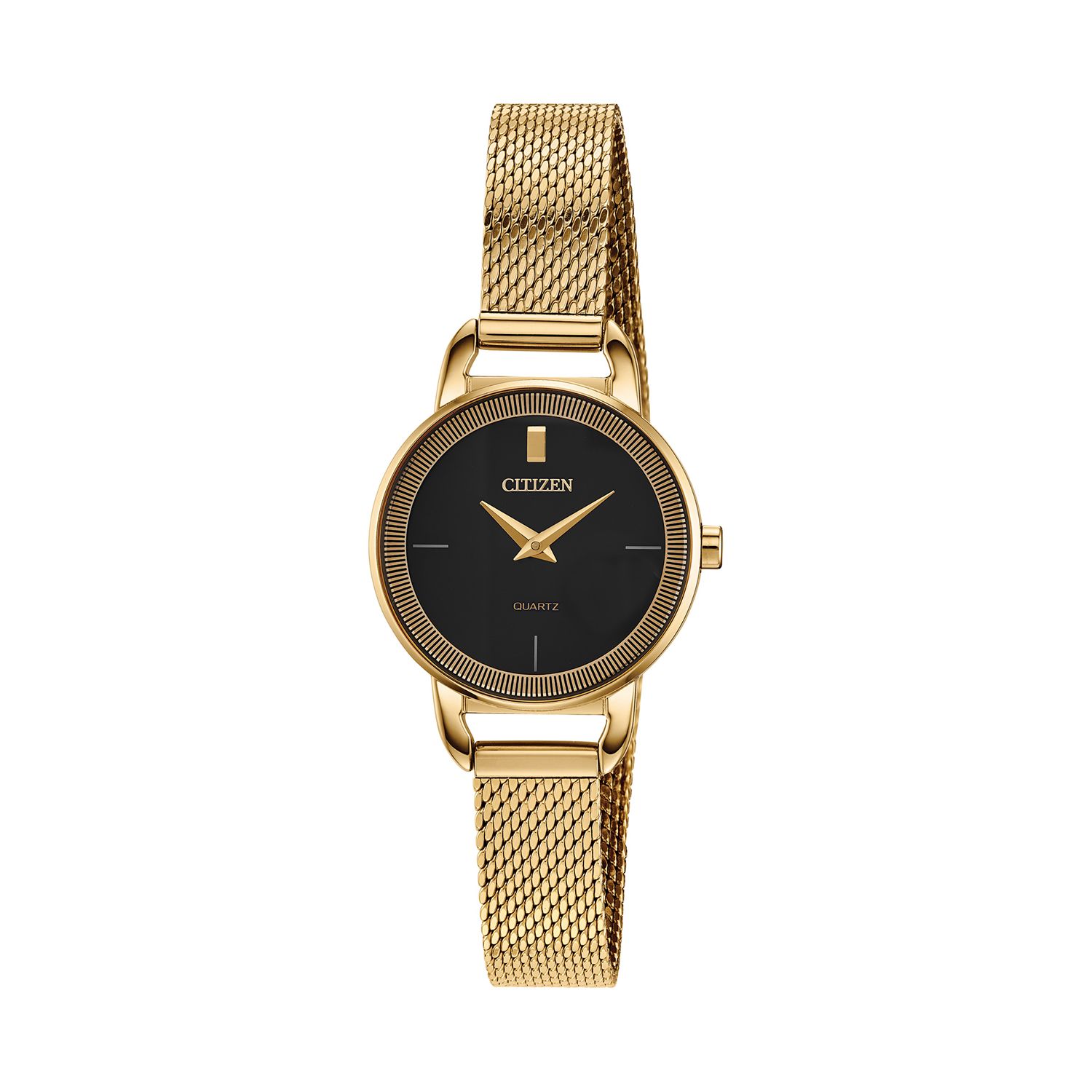 Citizen Ladies Classic Quartz Watch Crystal Bezel Gold Toone Black Dial 26mm Citizen Women main image 3