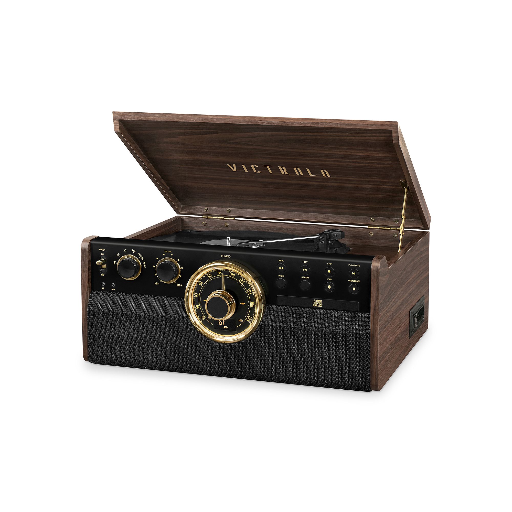Victrola Empire 6-in-1 Wood Mid Century Modern Bluetooth Record Player with