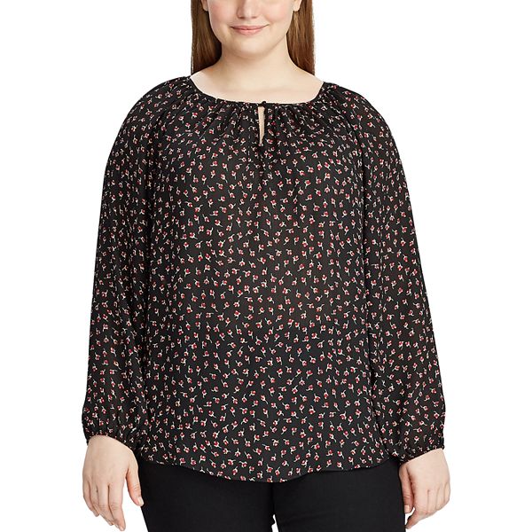 Plus Size Chaps Split Neck Blouse