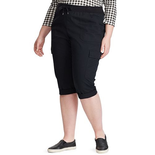 Plus Size Chaps Pull-On Drawstring Cargo Capris