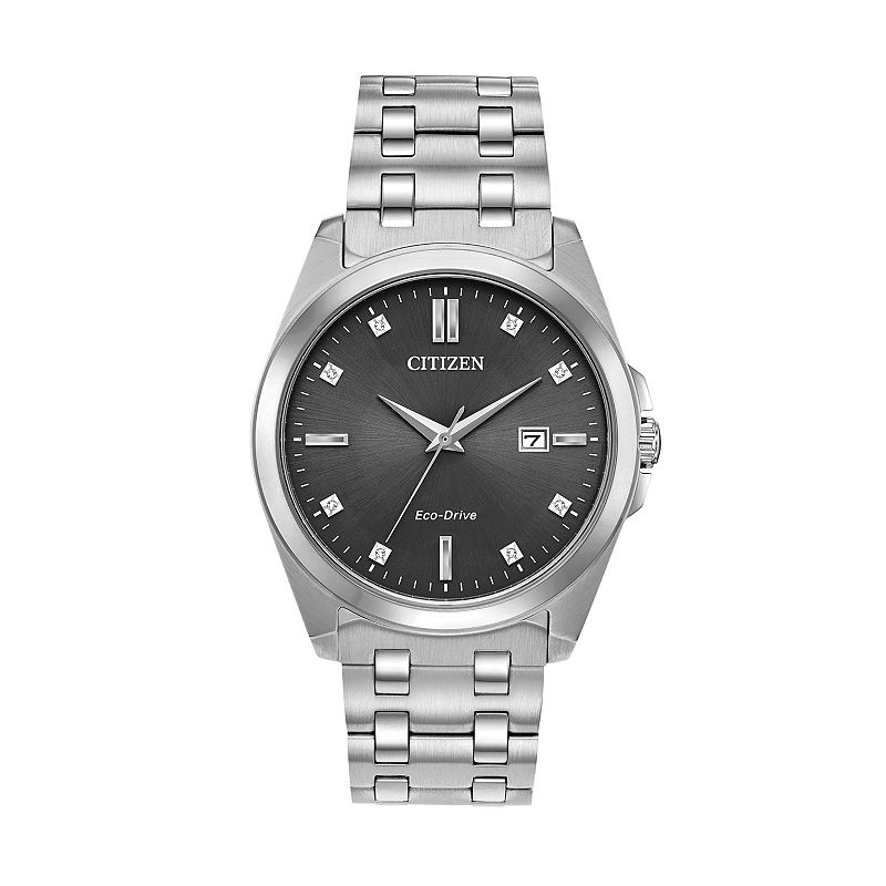 Men's Citizen Eco-Drive Diamond Accented Stainless Steel Watch, Size: Large, Silvertone