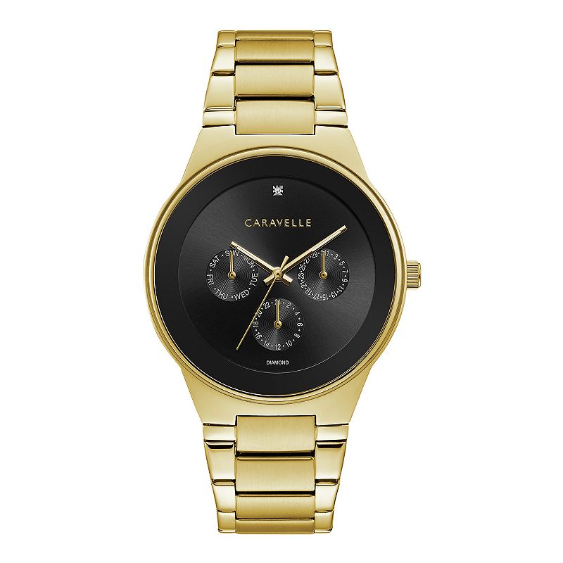 Caravelle by Bulova Men's Gold Tone Diamond Dial Watch - 44D102, Size: Large