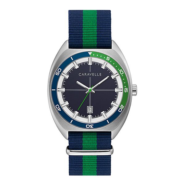 Caravelle by Bulova Men s Blue Green Nylon Strap Watch 43B169