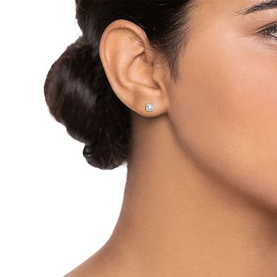 10K White Gold 1/6 Carat T.W. Diamond Princess-Cut & Round Halo Earrings