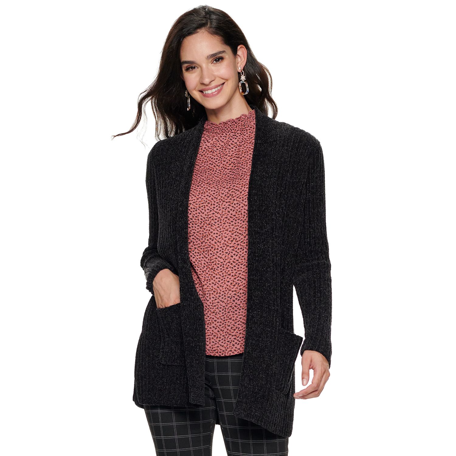chenille open front cardigan