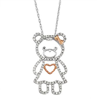 HDI 10k White Gold 1/3 Carat T.W. Diamond Teddy Bear Necklace