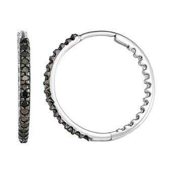 HDI 10k White Gold 1 Carat T.W. Black Diamond Hoop Earrings