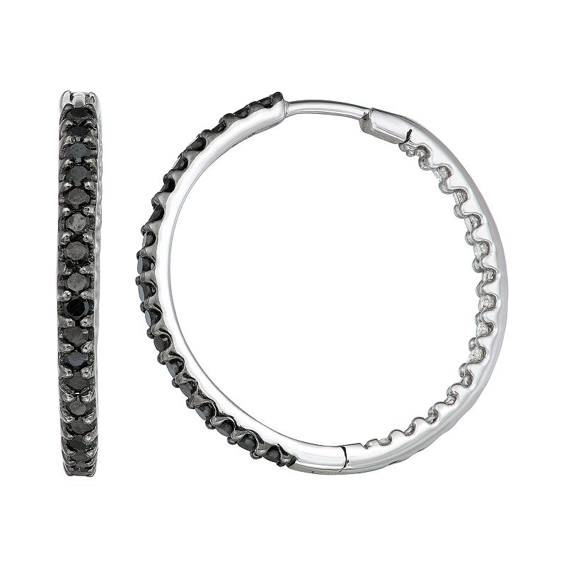 53021041 10k White Gold 1 Carat T.W. Black Diamond Hoop Ear sku 53021041