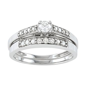 HDI 10k White Gold 1/2 Carat T.W. Diamond Engagement Ring Set