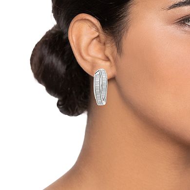 Sterling Silver Crossover Glitter Oval Hoop Earrings