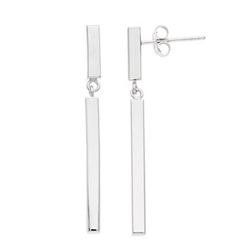 Sterling Silver Double Square Tube Drop Earrings