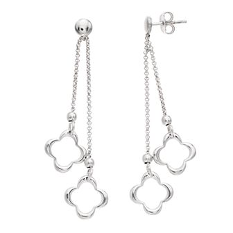 Sterling Silver Double Quatrefoil Drop Earrings