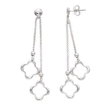 Sterling Silver Double Quatrefoil Drop Earrings