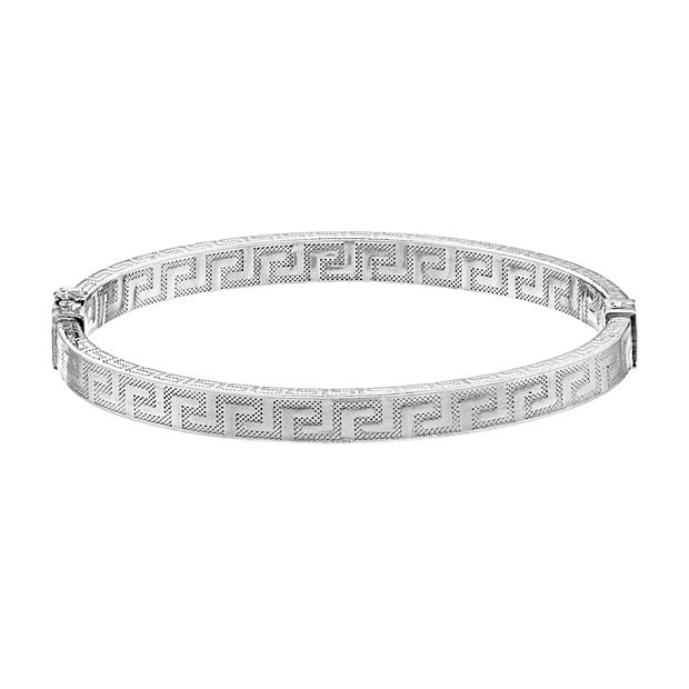 Sterling Silver Textured Greek Key Bangle Bracelet