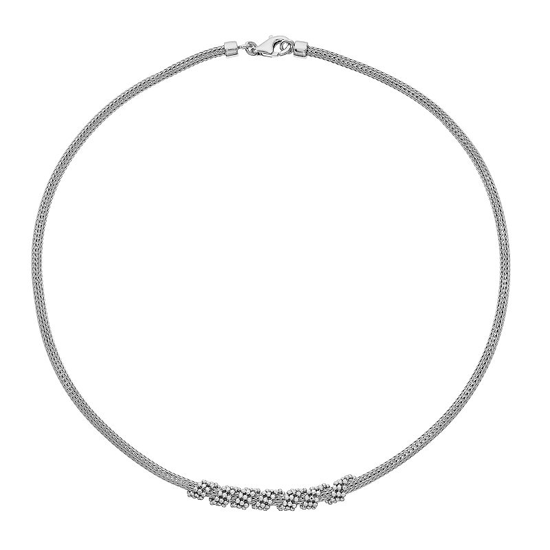 Sterling Silver Beaded Mesh Necklace, Womens, Size: 18