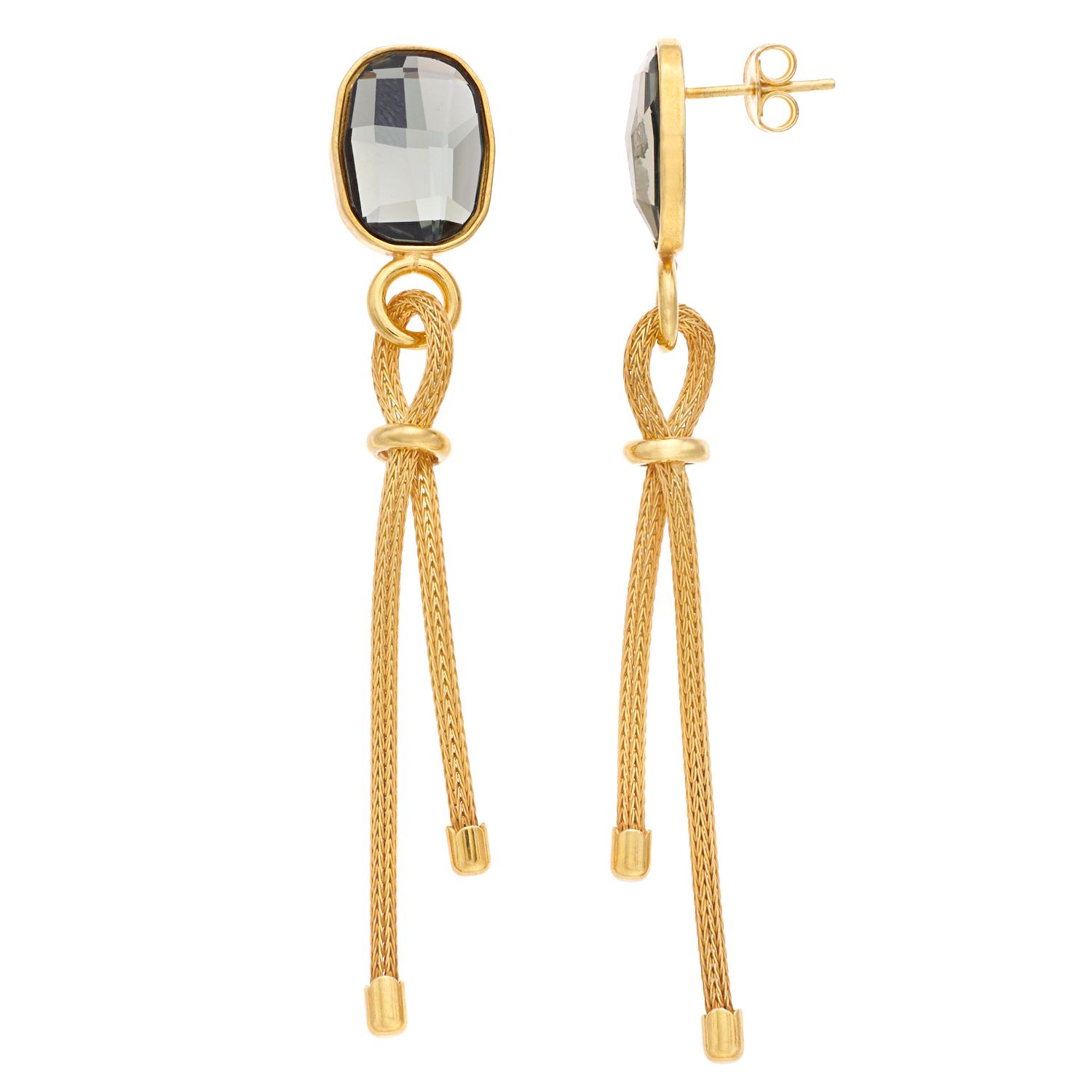 Cubic Zirconia Feather Dangle Earrings - 14k Gold Over Sterling Silver, 2.5" Length, Hinge Post