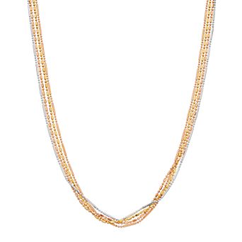 Sterling Silver Tri-Color Adjustable 4-Strand Beaded Necklace