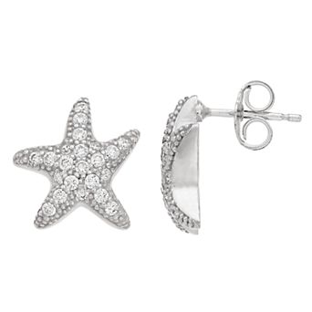 Sterling Silver Cubic Zirconia Starfish Stud Earrings