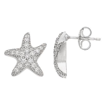 Starfish Stud Earrings Sterling Silver with Cubic Zirconia Center Antique Finish Starfish Stud Earrings Sterling Silver with Cubic Zirconia Center Antique Finish