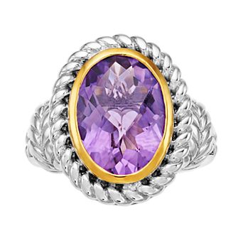 Sterling Silver & Gold Tone Oval Amethyst Ring