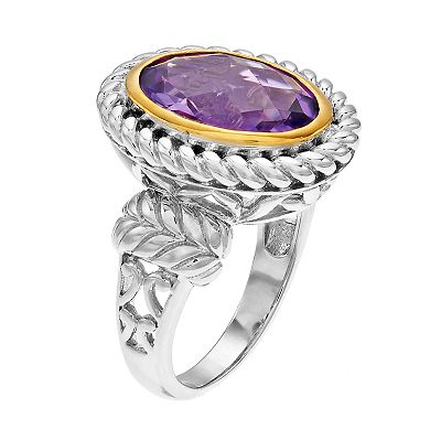 Sterling Silver & Gold Tone Oval Amethyst Ring