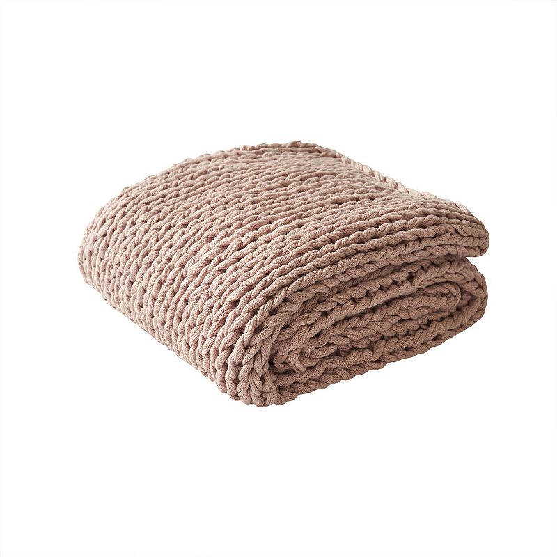 Madison Park Chunky Double Knit Handmade Throw Blanket, Pink