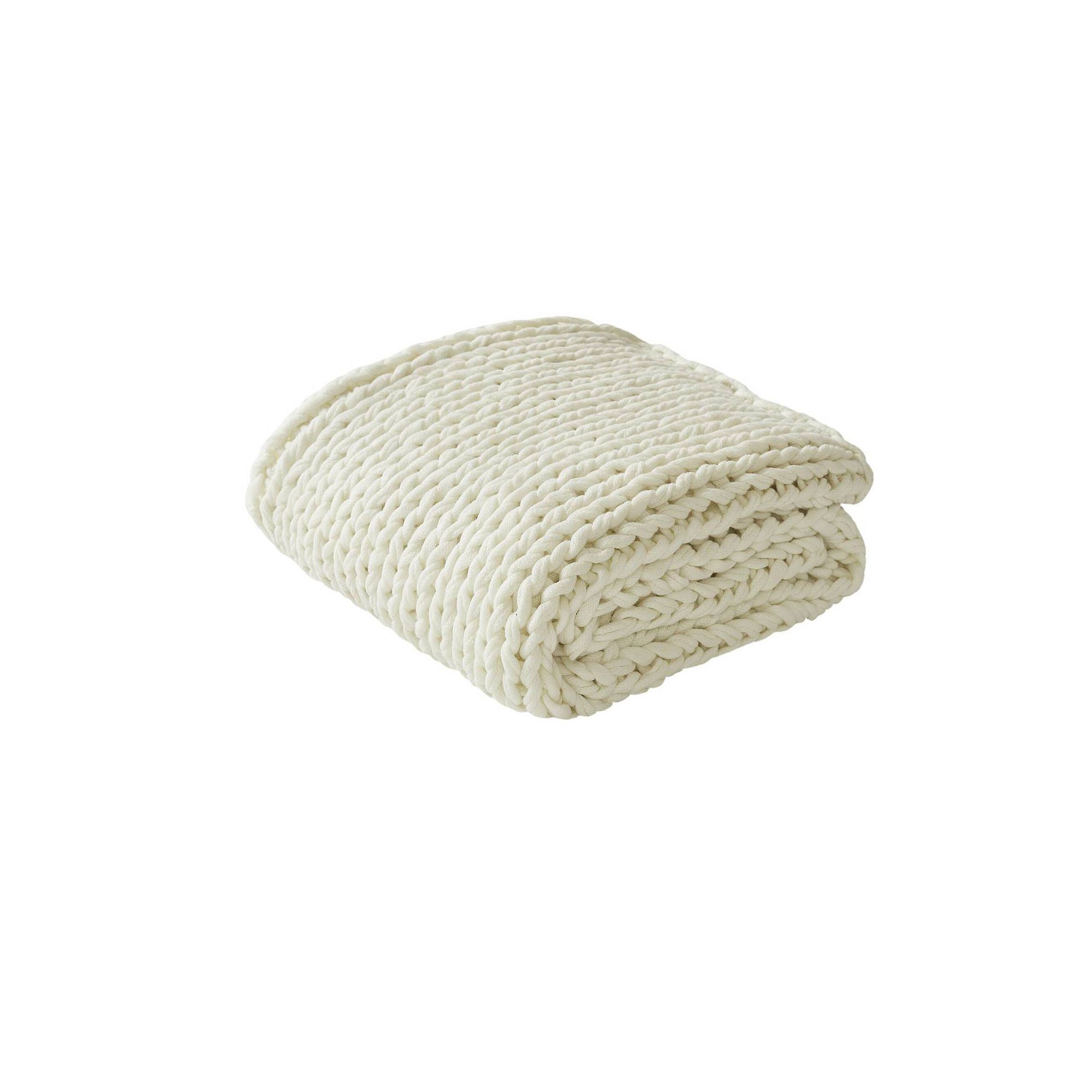 Madison Park Chunky Double Knit Handmade Throw Blanket, Ivory