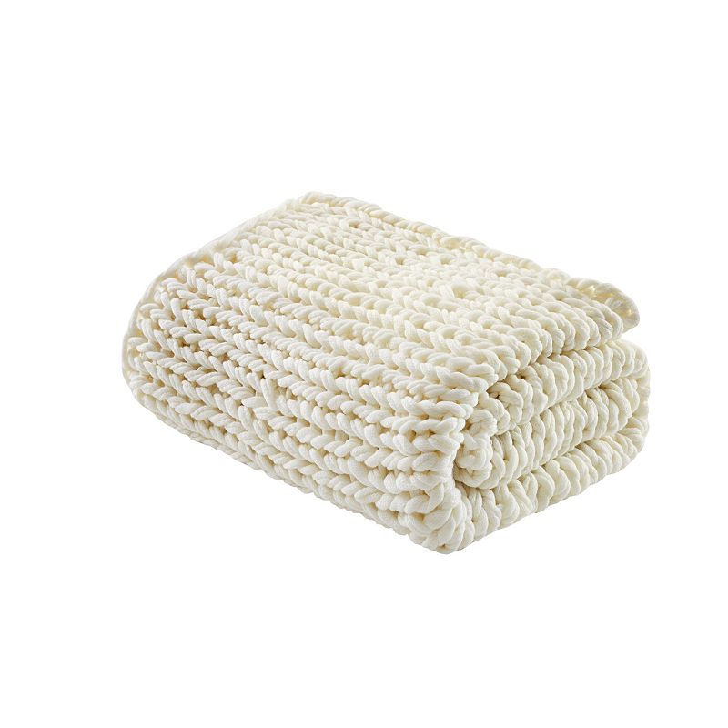 Madison Park Chunky Double Knit Handmade Throw Blanket, White